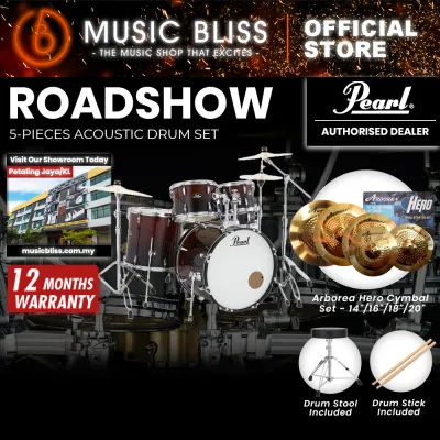 Pearl Roadshow 5-piece Drum Set with Drumstick and Throne - 22 Inch Bass Drum - Garnet Fade (RS525SB/C)