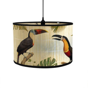 GUAN 30cm Retro Birds Bamboo Lampshade Cover Bedroom Living Room Lamp Cover Bracket Replacement Accessories Art Chandelier Homestay Decor