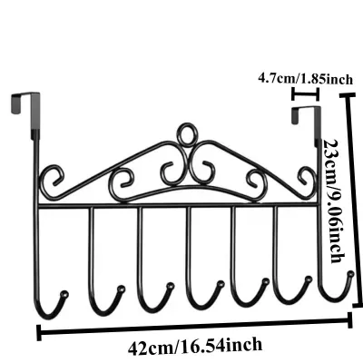 1Pc Metal Door Hanging Rack with 7 Hooks - Nail-Free Design for Hat Towel Key & Bag Organization