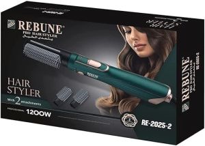 REBUNE RE-2025-2 Hot Air Styler Multifunction Hair Electric Comb Hair Styler with 2 Brush (Green)