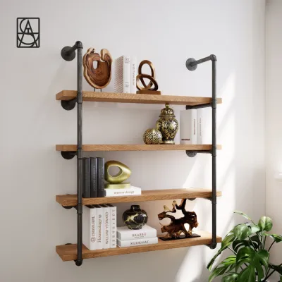 Industrial Long Floating Pipe Shelf Brackets Iron Metal Black for Wood Layered Tier Tiers Shelves Woods Space Saver