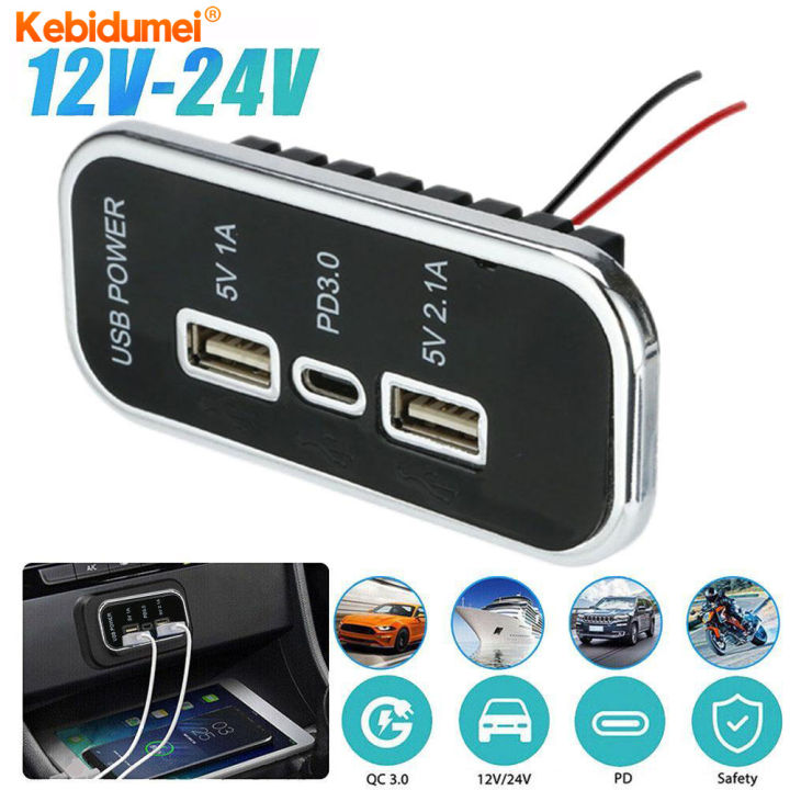 Kebidumei Dual USB PD 3.0 Car Charger 12V/24V 2.1A Charging Outlet ...