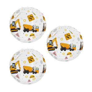 3Pcs Construction Themed Paper Lamp Hanging Paper Decorations for Children Room Boy Birthday Parties Baby Showers Party