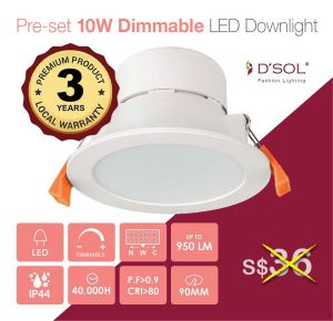 PRE-SET 10W Dimmable LED Recessed Downlight/3 Years Local Warranty