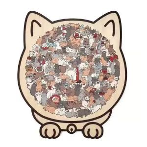Wooden jigsaw puzzle of cartoon cat an educational toy.