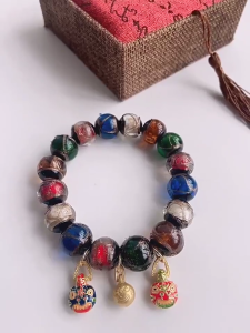 Vintage Beads Bracelet Handcrafted Glaze Beads Incenses Ashes Glaze Bracelet Beads Bangles Gift for Women Girls