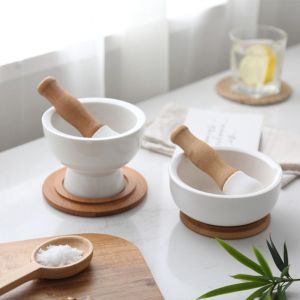 CEMOMEF Ginger Ceramic Manual Spice Grinder Pepper Masher Mortar Grinding Tools Pestle