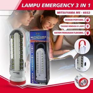 IDEKU Mitsuyama MS - 6032 Lampu Senter Emergency 3 In 1 – Lampu Serbaguna Senter 1 Watt + 18 LED + 5 Watt Lampu Darurat Senter Tangan Charger / Baterai