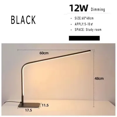 Desk Study Lamp LED Dimmable Eye Protection 12W White & Black Metal Study Table Lamp for Students