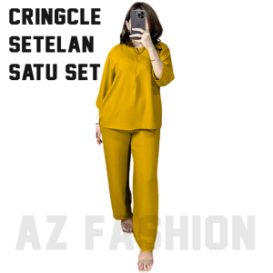 Setelan Wanita Casual Plus Size dengan Motif Geometris - Baju Atasan & Celana Panjang