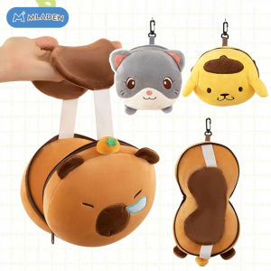 MLADEN 2 in1 Neck Pillow with Eye Mask Cute Cartoon Plush Doll Travel Pillow Portable Office Desk Pillow Bantal Travel
