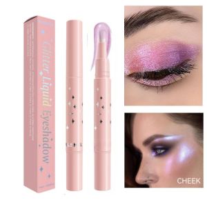 Liquid Glitter Eyeshadow with Soft Brush Blue Purple Super Flash Eye Shadow Multi Functional Highlight Eye Shadow