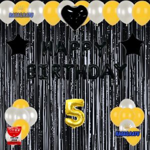 Paket Dekorasi Pesta Balon Happy Birthday Hitam Set Dekor Ulang Tahun Tirai Hitam Simple