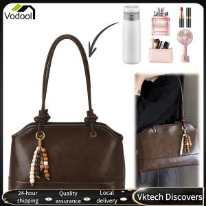 【Vodool】 Women PU Casual Underarm Purse Large Capacity Tote Handbag Solid Color Retro Shoulder Bag with Zipper for Travel Work