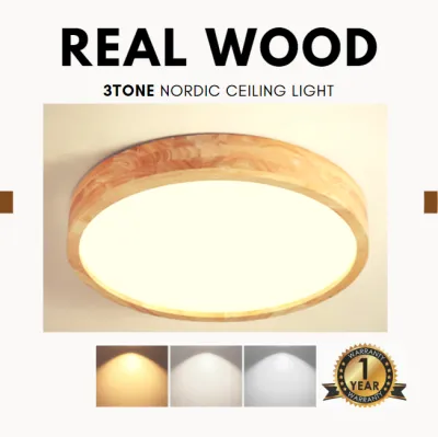 REAL Wood Nordic LED Ceiling Light Minimal Ceiling Light Tri-tone Macaron GSE