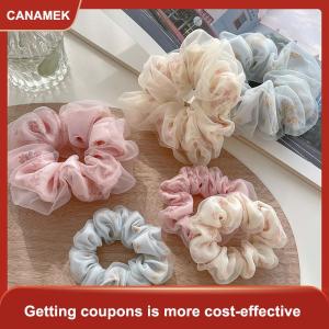 【CANAMEK】 Hai Lớp Lụa Organza Scrunchies Ngọt Ngào Hoa Tóc Ban Nhạc Cho Cô Gái Tóc Đuôi Ngựa Chủ Cao Su Ban Nhạc Tóc Quan Hệ Tóc Phụ Kiện Tóc