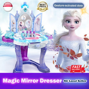 【SG Ready Stock】Frozen Elsa Kid Large Size Dressing Table Set with Magic Mirror★Princess Makeup/Dresser Table Toy√Pretend Play√Cosmetics Beauty Girls Toy√Best Gift/Present√Christmas/Birthday Gift√Fast Delivery√