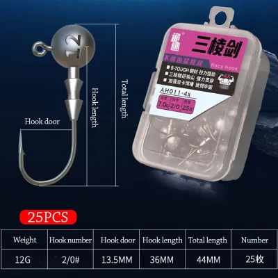 DSLONG 25Pcs Chống treo Lưỡi câu Jig sắc bén Mồi mềm khóa 2-14g Móc tam giác khóa đôi Lưỡi câu chắc chắn Cá chạy từ chối Móc đầu Jig câu cá