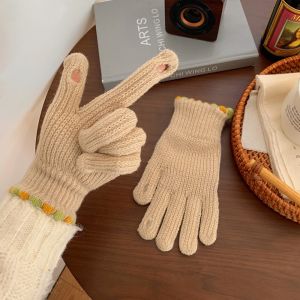 MAOMEI Màu trơn Găng tay màn hình cảm ứng Hàn Quốc Chống gió Găng tay mùa đông học sinh Dày Trượt tuyết Găng tay dệt kim nữ Bé gái