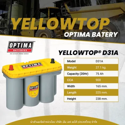 Battery แบตเตอรี่ OPTIMA YTS-5.5L (D31A) จาก USA YELLOW TOP SERIES ประสิทธิภาพการจ่ายไฟแบบสูงสุด (สนใจทักแชทสอบถามรุ่นก่อนสั่งซื้อได้เลยคะ)