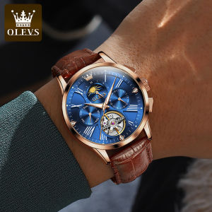 OLEVS Mens Leather Multifunction Automatic Mechanical Watch Multifunction Four Dials