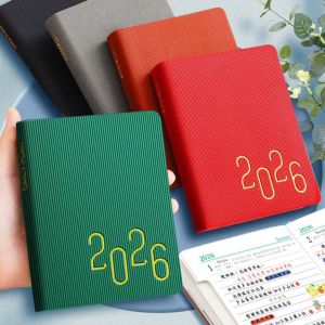 WOODP English 2026 Schedule Planner Notepad Pu Leather 12 Months B6 Schedule Book Time Organizer Thick Paper A5 Agenda Planning Notebook Office Supplies