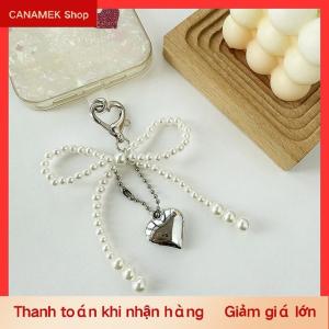 CS Tinh Tế Đính Cườm Móc Chìa Khóa Handmade Ngọc Trai Bow Hình Mặt Dây Chuyền Keyring Tim Keychain Trang Trí Ngọc Trai Trang Trí Cho Túi Xách Điện Thoại