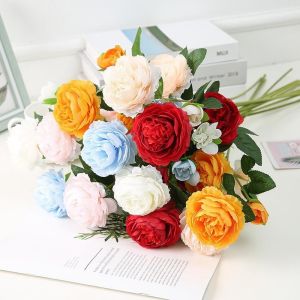 3 Heads Peony Artificial Flower European Rose Silk Bouquet for Wedding Party Home Living Room Decoration Flowers
