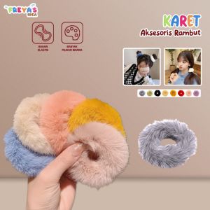 FR-C877 Ikat Rambut Bulu Pompom Polos Elastis Korean Style / Scrunchie Ponytail Ikat Rambut Anak