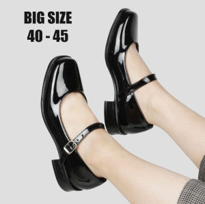BIG SIZE - Sepatu Formal Wanita - Heels 3cm Pantofel Black Glossy - Sapatu Paskibra Ukuran Kaki Jumbo