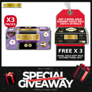 Royal Gold Elegant Toilet Rolls 3 PLY (210s x 20) x 3 Packets - [FREE ROYAL GOLD SOFT PACK KITCHEN TOWEL 80S X 3 PKT]