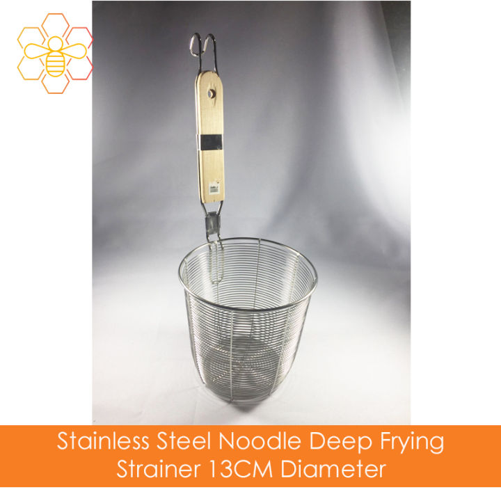 Stainless Steel Kitchen Noodle Mami Deep Fryer Cylinder Strainer Colander  with Hook 13CM Diameter - Large