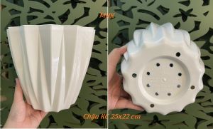 Chậu Nhựa Hoa Văn Kim Cương Nhựa Cứng Trắng 25X22 (Cm)