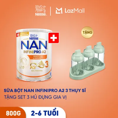 [Tặng Set 3 hũ gia vị INOCHI] Sữa bột Nestlé NAN INFINIPRO A2 3 800g nhập khẩu Thụy Sĩ với công thức đầu tiên chứa đạm A2 6HMO & Lợi khuẩn kép