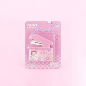 MD-A50 Staples Mini Set Karakter Animal Warna Pastel Portable / Stapler Kecil Set Isi Hekter 24/6 Stasionary Perlengkapan Kantor Import