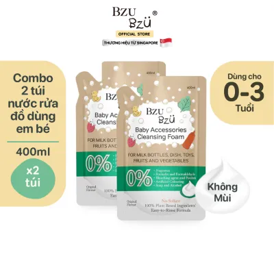Combo 2 túi nước rửa bình & đồ dùng em bé thuần thực vật 400ml Bzu Bzu Combo 2 Baby Accessories Cleansing Foam 400ml