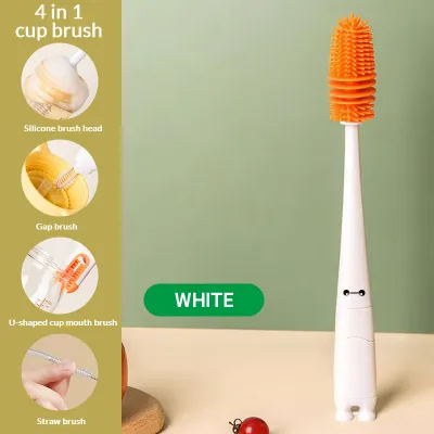 🇸🇬【SG stock】Bottle brush cleaner Cup brush 4in1 Bottle brush cleaner 【Mouth Brush + Straw Brush + Crevice Brush + Interior Brush】bottle cleaning brush water bottle brush cleaner Good quality toothbrush cup