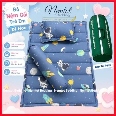 🧧BÉ ĐI HỌC🧧Bộ Nệm Gối Trẻ Em Đi Học Lyocell Than Hoạt Tính Thoáng Mát (Kèm Túi Đựng) - Nemtot Bedding
