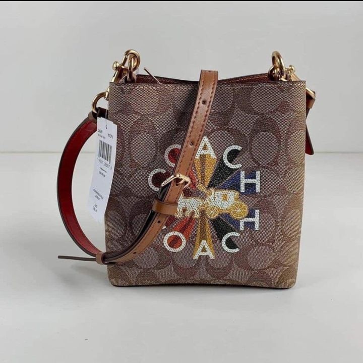 Coach Mini Town Bucket Bag In Signature Canvas With outlet Coach Radial Rainbow