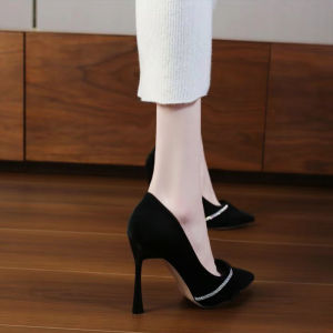 Free Shipping WomenS New Spring And Autumn High-Heeled Shoes With Thin Heels Pointed Toes Shallow Cut Rhinestones Professional Style Suitable For Students And Formal Occasions