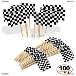 [COD] Bsuimki 100pcs Racing FLAG toothpicks ไม้ checkered FLAG Picks อาหารเม็ดฟัน