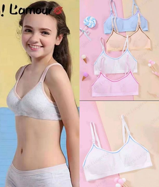 0078)3 PCS plain cotton Teenage Underwear For Girl Children Girls Cutton  Lace Wireless Young Training Bra For Kids And Teens Puberty Clothing BABY  BRA fit 9-12 yrs old COD