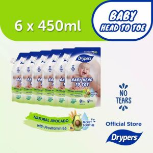[Bundle of 6/12] Drypers Baby Head to Toe Baby Bath - Avocado Refill 450ml