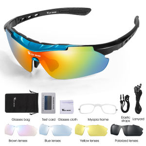 West Biking 5 Lens Cycling Glasses Polarized Men Sports Sunglasses Bike Bicycle Motorcycle Driving Eyewear