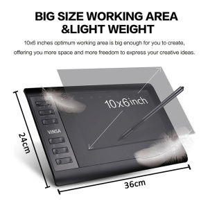 Digital Drawing Tablet Graphics Tablet With Battery Free Stylus 8192 Levels Pen Pressure (10 x 6") Free OTG Adapter For Android OS Windows Gift