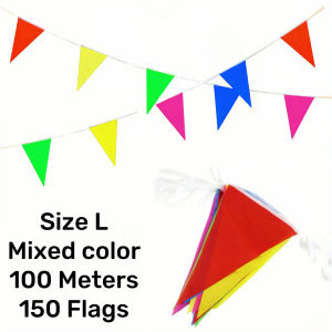 100 Meters 150pcs Triangle Flags Colorful Fiesta Flag Rainbow Pennant Banner Celebrate Party Decor COD