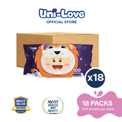 UniLove Slumbernight Baby Wipes (Daring Truth) 100s Pack of 18 (1 case) - 99% Water| Hypoallergenic | Alcohol Free | No harmful chemicals | with Aloe Vera | Safe & Gentle | FDA Approved