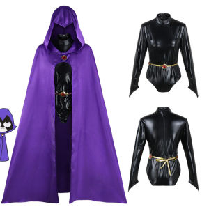 Dc Comics Teen Titan Raven Costume Women Superhero Cosplay Jumpsuit Cloak Suits Halloween Party Fancy Dress