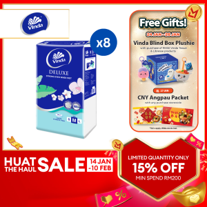 Vinda Deluxe Soft Pack Facial Tissue (5x90s) x 8 - Soft Gentle Tissue Paper