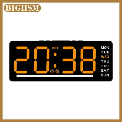 BIGHSM นาฬิกาแขวนผนังอิเล็กทรอนิคส์ LED เสียงเงียบแบบอัจฉริยะนาฬิกาตั้งโต๊ะที่ทันสมัยมีการแจ้งเตือนเวลากลางคืนเครื่องวัดอุณหภูมิแบบเรียบง่ายนาฬิกาตกแต่งบ้านสำหรับห้อง